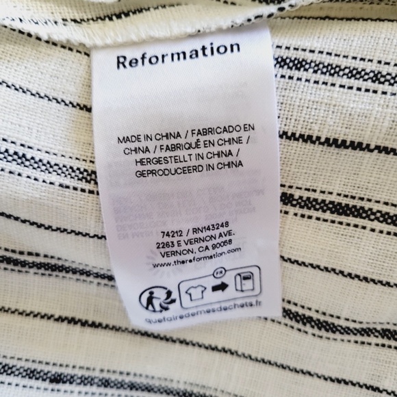 Unworn Reformation Arella Linen Mini Shirt Dress in Elsie Stripe Stripe - Picture 11 of 12